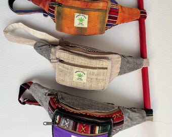 Handmade Patchwork Hemp Fanny Pack: Nepal Bum Bag, Travel Money Belt