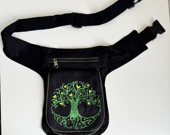 Handmade Cotton Fanny Pack – Tree of Life Boho Waist Bag – Nepal Travel Hip Bag