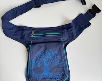 Cotton Fanny Pack – Tree of Life Boho Waist Bag – Nepal Travel Hip Bag