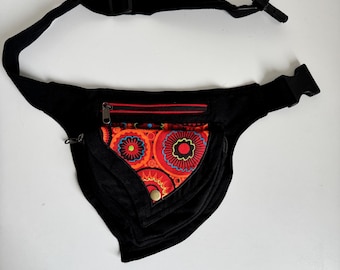 Handmade Cotton Waist Bag: Nepal Screen Print Boho Hip Bag Travel Accessory