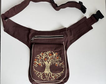 Handmade Cotton Fanny Pack – Tree of Life Boho Waist Bag – Nepal Travel Hip Bag