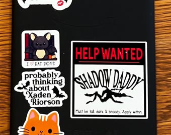 Waterproof Bookish Vinyl Stickers – Shadow Daddies & Bat Boys | Romantasy Decals for Laptops, Kindles, more