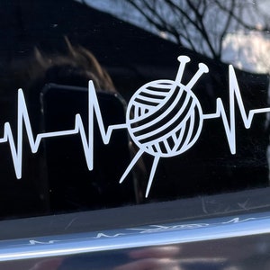 Knit & Crochet Vinyl Decals -Yarn Lover Sticker for Knitters and Crocheters, Heartbeat and Love Designs, Free US Shipping