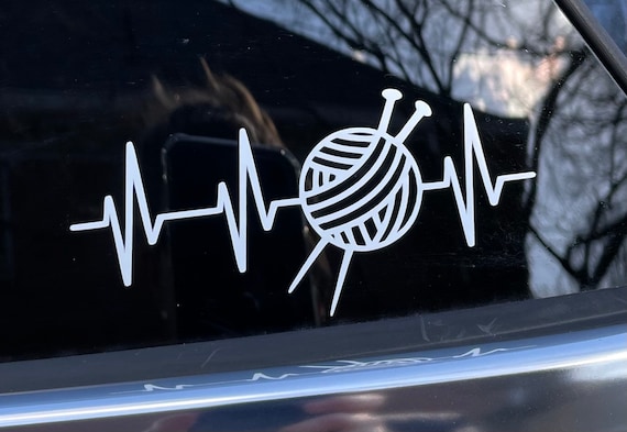 Knit & Crochet Vinyl Decals -Yarn Lover Sticker for Knitters and Crocheters, Heartbeat and Love Designs, Free US Shipping