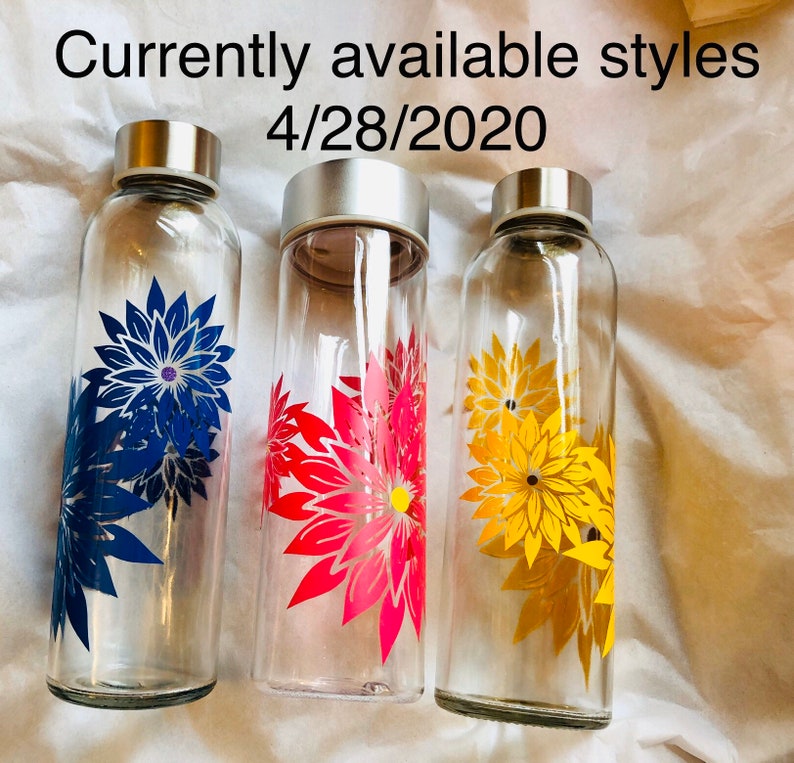 Personalized Flower Water Bottle Glass or Plastic Etsy