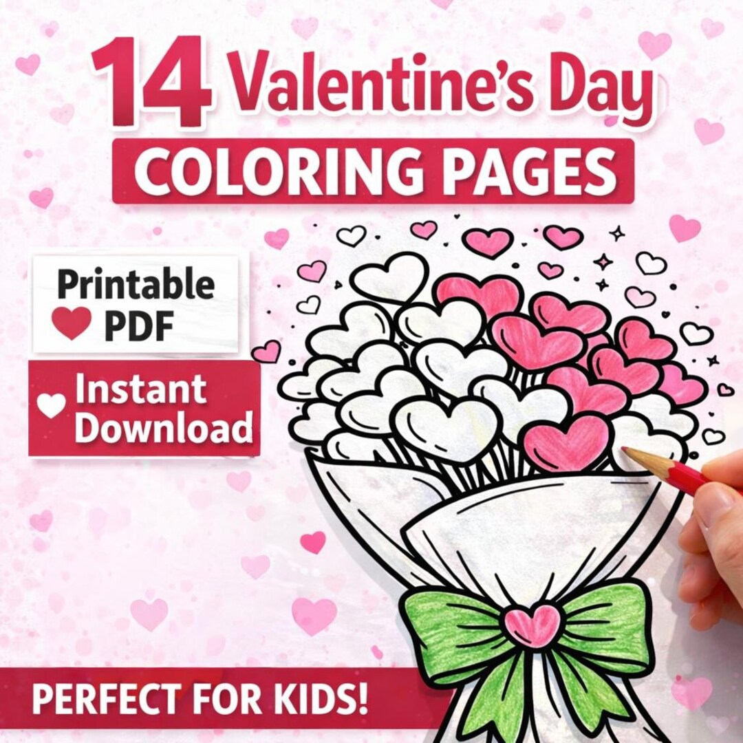 Valentine's Day Coloring Pages for Kids - 14 Printable A4 Pages | PDF ...