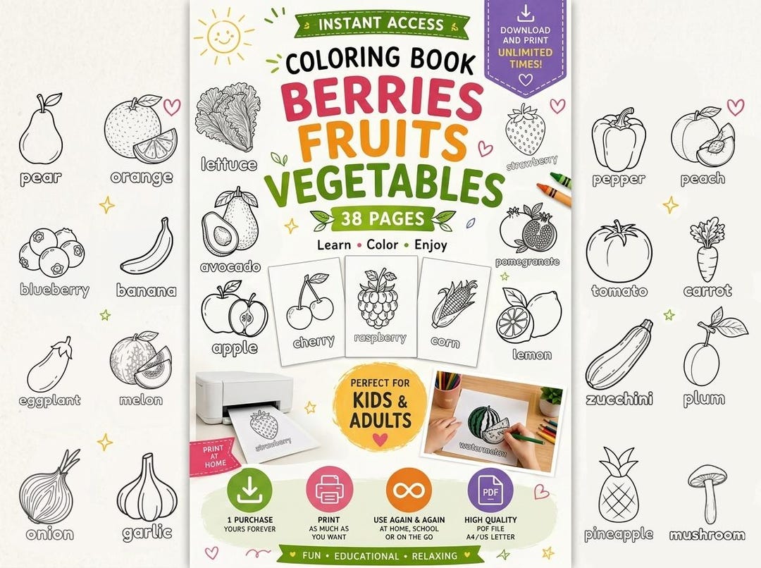 Fruits Vegetables Coloring Pages | 38 Printable PDF Sheets for Kids ...