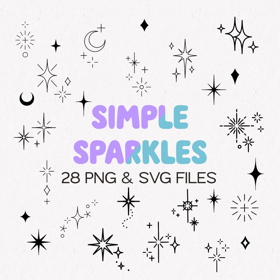 Simple Sparkles SVG and PNG Files Basic Stars Clipart Bundle Line Art ...