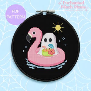 Schema per punto croce a tema fantasma di Summerween - Simpatico e spettrale disegno estivo per punto croce (PDF digitale)