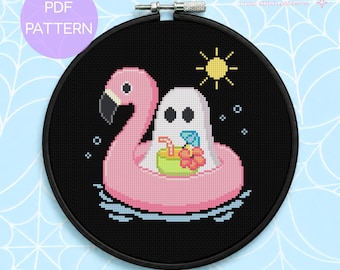 Summerween Ghost Cross Stitch Pattern - Cute Spooky Summer Cross Stitching Design (Digital PDF)