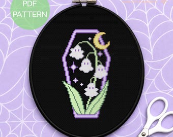 Ghost Flowers Cross Stitch Pattern - Cute Spooky Cross Stitching Design (Digital PDF)