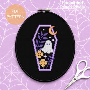 Ghost Coffin Cross Stitch Pattern - Cute Spooky Cross Stitching Design (Digital PDF)