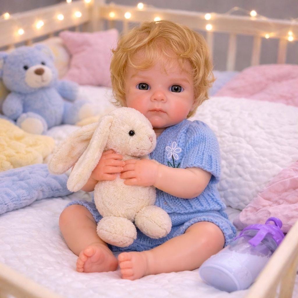 リボーンドール　左側の金髪の子のみ（青い線で囲っている人形） Amazon.co.jp: Meeler リボーンドール 50cm/60cmリアルな 笑顔赤ちゃん