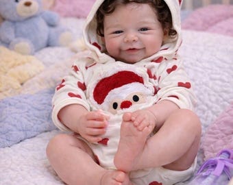 Large Silicone Reborn Doll Pascale - Full Body Soft Solid Silicone Baby Girl - Open Mouth Newborn - Hand-Rooted Brown Hair
