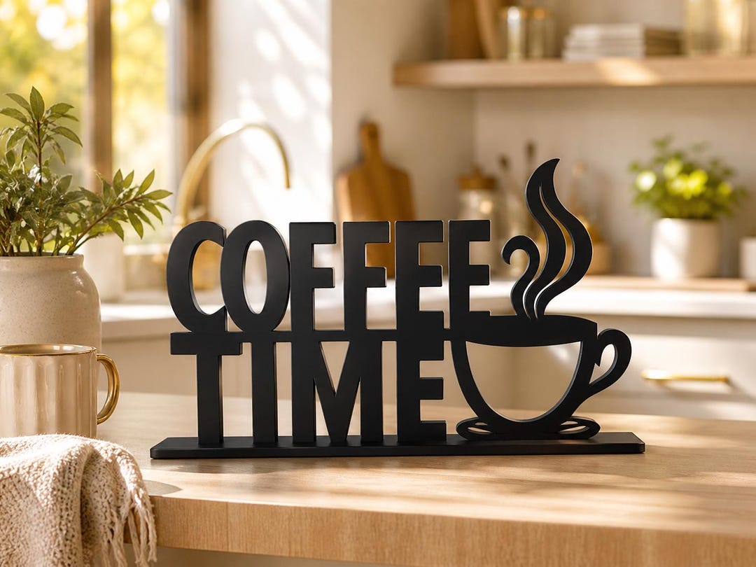 Coffee Time Sign | Kitchen Decor 3D Print | Tabletop Coffee Bar Decor ...