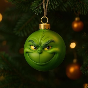 Grinch Head Christmas Bauble – Funny 3D Print Xmas Ornament, Tree Decoration | STL File