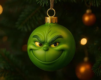 Grinch Head Christmas Bauble – Funny 3D Print Xmas Ornament, Tree Decoration | STL File