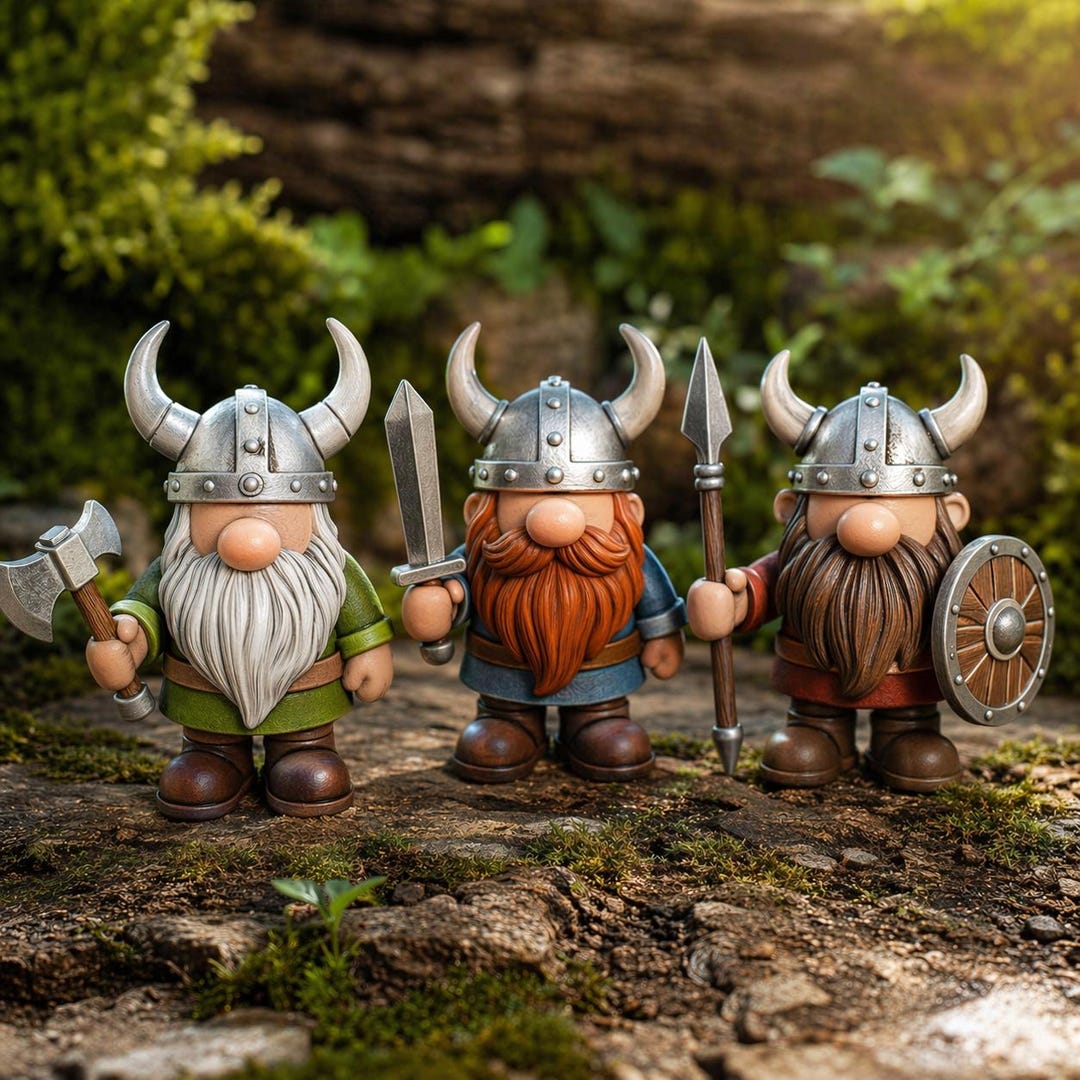 gnome セット Viking Garden Gnome Set 3D Print | Warrior Gnomes With Axe, Sword