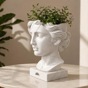 Broken Marble Head Planter | Greek Statue Face Plant Pot | Classical Bust Planter 3D Print Model | Artistic Sculpture Home Decor | STL File