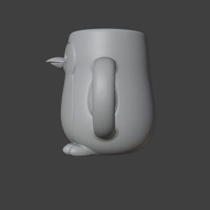 May include: A gray ceramic mug shaped like a penguin. The mug has a rounded body, a curved handle, and a small beak. The penguin's feet are visible at the base of the mug.