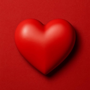 Puede incluir: Un corazón rojo vibrante sobre un fondo rojo a juego. El corazón es liso y tridimensional, proyectando una sombra sutil. La imagen es una representación simple, pero impactante, del amor y el afecto.
