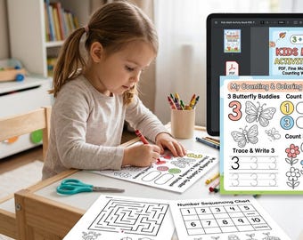 Libro de actividades matemáticas para niños, desarrollo de la motricidad fina, cuaderno de ejercicios de conteo (descarga digital)