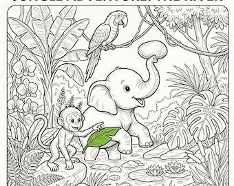 5 páginas para colorear de "Elefante Bebé" – dibujos con contornos de temática selvática para los más pequeños (descarga digital)