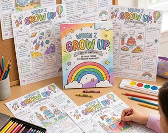 Fichas de trabajo para la exploración de carreras profesionales infantiles, actividad sobre el trabajo soñado, paquete para educación en casa (descarga digital)