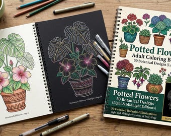 Libro para colorear para adultos: Flores en macetas: 50 diseños botánicos (Ediciones Light y Midnight)