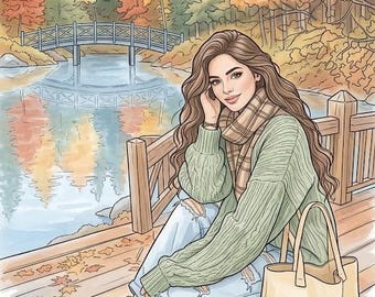 Paquete de páginas para colorear de la temporada acogedora: 5 láminas digitales imprimibles con motivos de moda y naturaleza otoñales.