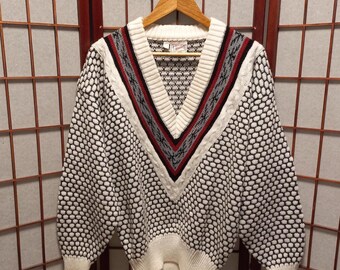 Suéter vintage de los años 80/90, estilo aviador, cuello en V, de lana, de punto, talla M, retro