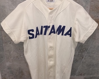 Vintage 90's SAITAMA Japan Baseball Shirt Jersey Cream/Beige Descente.