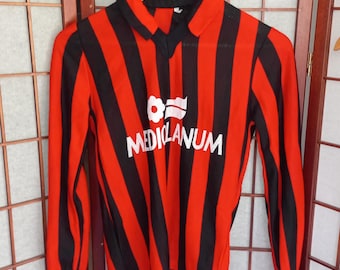 Camiseta vintage de los años 80 del AC Milan Mediolanum para niños, manga larga, color rojo/negro.