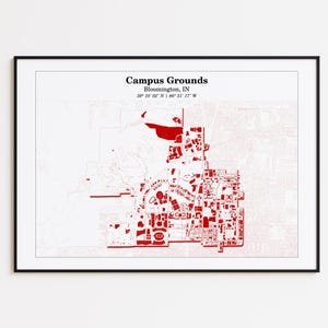 Indiana University Map Print, IU Hoosiers Crimson Wall Art (Digital Download)