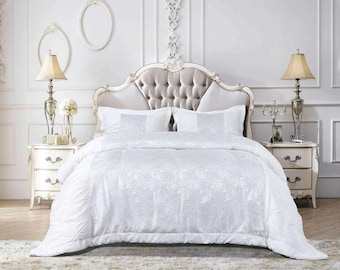 Luxury Quilted Jacquard Bedspread Set, Shimmer Comforter Pillow Shams, Glam Decor