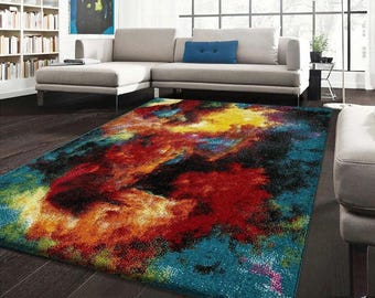 Color Block Runner Rug: Abstract Geometric Hallway Carpet, Machine-Washable Non-Slip