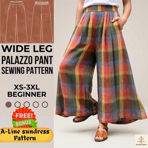 Wide Leg Palazzo Pants Sewing Pattern, Easy High Waisted Elastic & Pleated Trousers (PDF Download) image 9