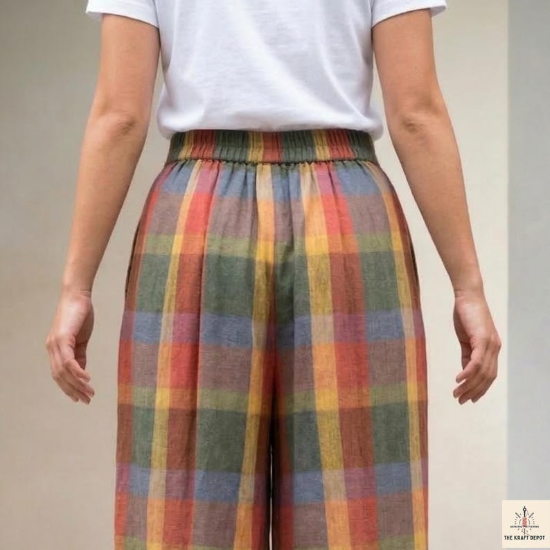 Wide Leg Palazzo Pants Sewing Pattern, Easy High Waisted Elastic & Pleated Trousers (PDF Download) image 4