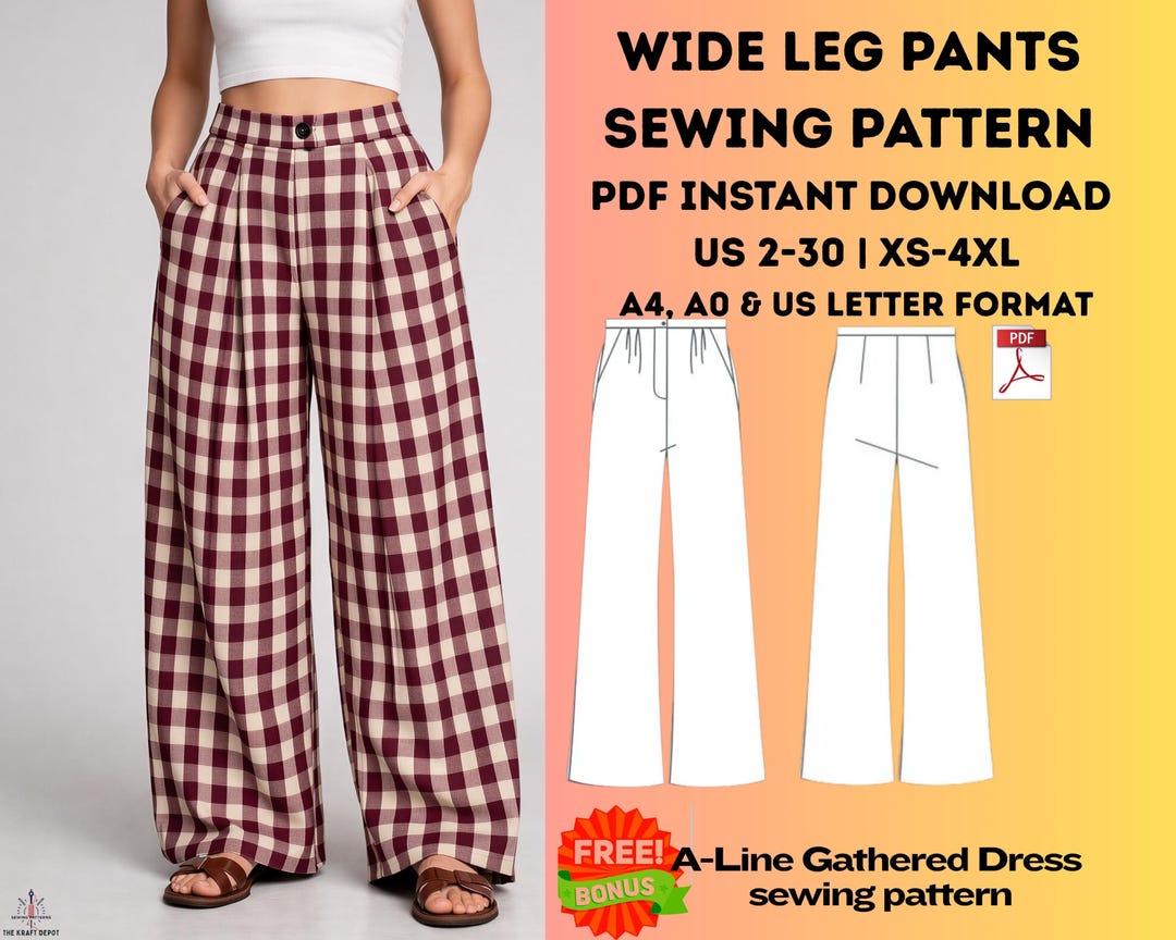 Wide Leg Pants Sewing Pattern | High Waisted Plus Size Trousers With ...