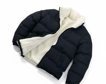 Unisex Black Puffer Jacket  Cozy Fleece Lined Winter Coat:Warm Streetwear Puffer  Lightweight Quilted Jacket Perfect Winter Gift