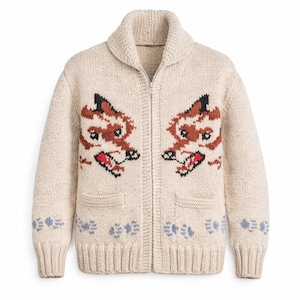 Wolf Cardigan Sweater for Men:Canadian Style Hand Knit Wool Zip Sweater | Vintage Nordic Animal Knit Cardigan | Warm Winter Wool Jacket