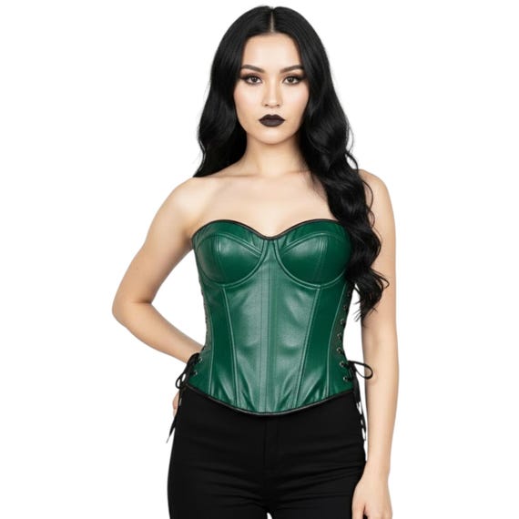 Emerald Green Leather Corset Top | Gothic Waist Trainer:zip Front