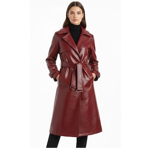 Straight Coat RED Latex Look | Classic Outwear Statement Piece
