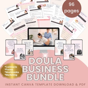 96 page Doula Business Bundle | Editable Client Forms| Marketing Planner | Canva template