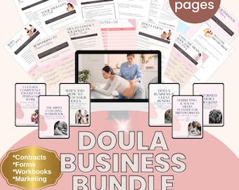96 page Doula Business Bundle | Editable Client Forms| Marketing Planner | Canva template