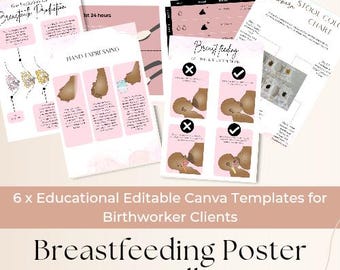 Breastfeeding Education Posters | Doula & Midwife Handouts | IBCLC Canva Templates (PDF)