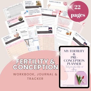 Planificador de fertilidad / Seguimiento del ciclo menstrual / Tabla de temperatura basal del cuerpo (TCT) / Cuaderno de ejercicios preconcepcionales (PDF imprimible + Canva)