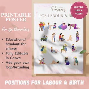 Bearbeitbares Arbeits- und Geburtspositionen Poster | Doula Schüler Hebamme Handout |Canva Vorlage + PDF