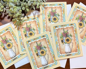 Farmhouse Sunflower Note Card Set of 6 with Envelopes