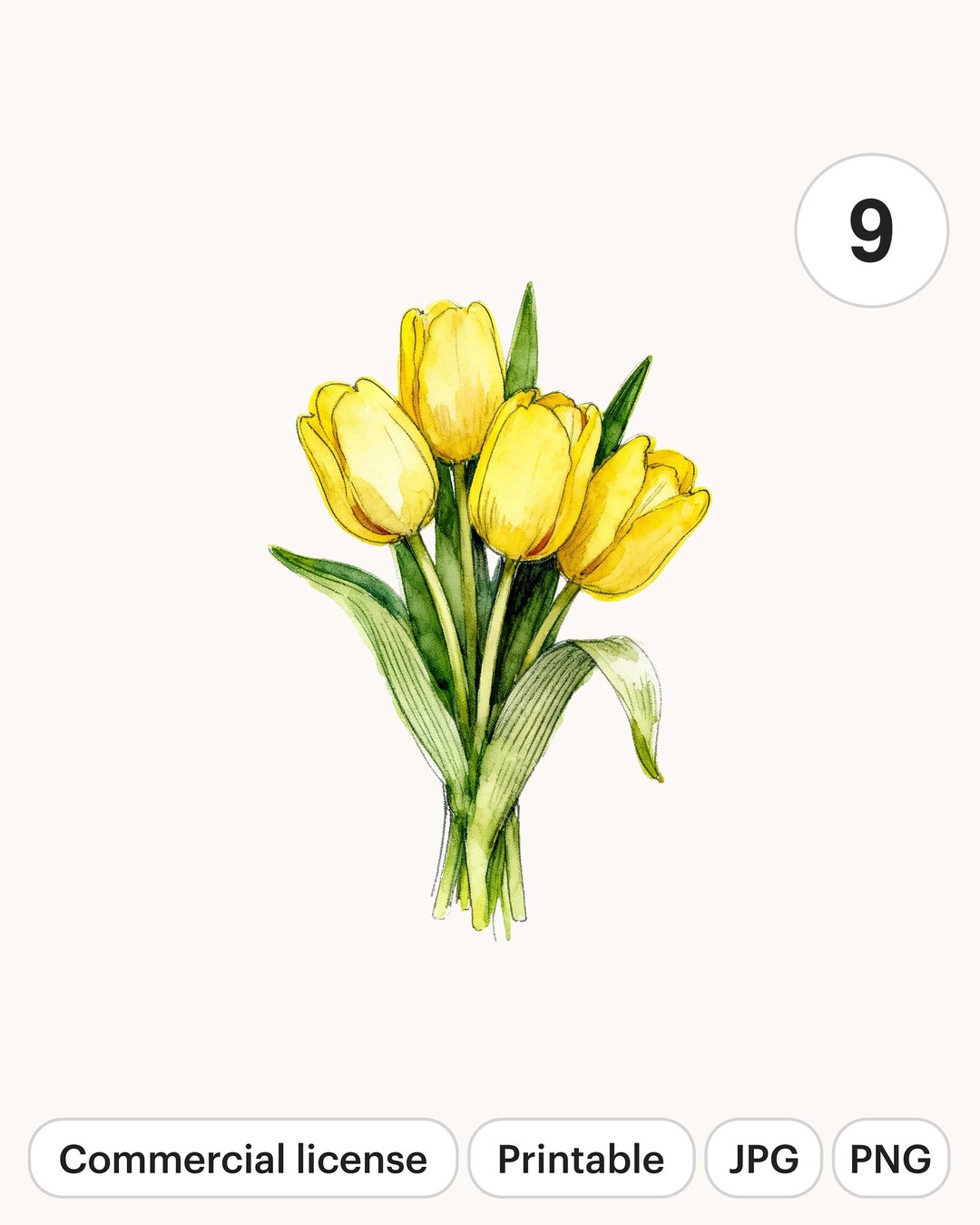 9 Yellow Tulip Bouquets Watercolor PNG Clipart | Printable Digital ...
